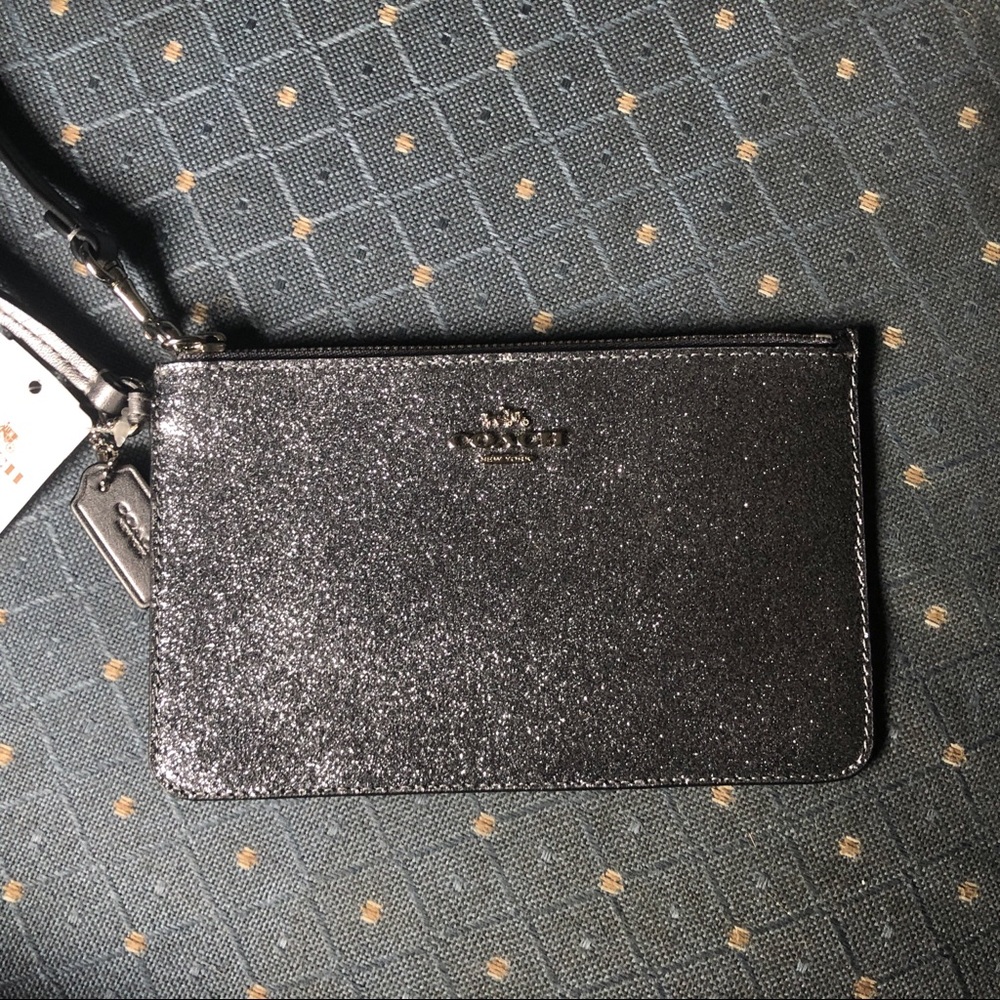 NWT COACH Wristlet Sparkly Silver Glitter Pouch